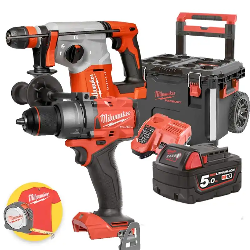 Milwaukee M18 FPP2P2-501PK - Kit utensili a batteria 18V Fuel Tassellatore + Trapano, 1 batteria 5Ah in trolley Packout Affare