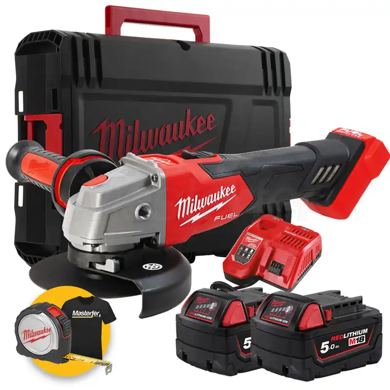 Promozione Esclusiva Milwaukee FSAG125XB-502X - Smerigliatrice angolare a batteria 18V Fuel con FRENO, 2 x 5Ah