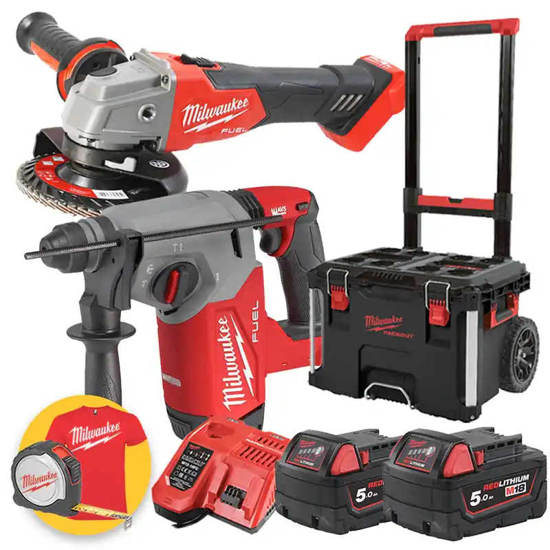 Vendita Finale Kit utensili a batteria Milwaukee M18 Fuel - Smerigliatrice angolare M18 FSAG125X, Tassellatore M18FH, 2 x5Ah
