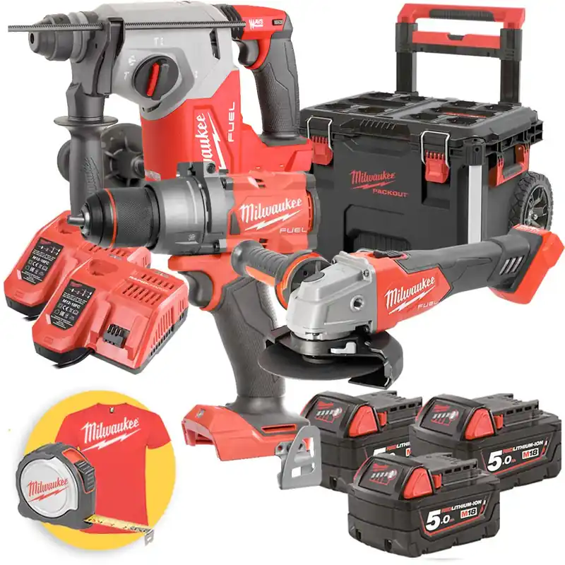 Kit utensili a batteria Milwaukee M18 Fuel - Smerigliatrice M18 FSAG125X, Tassellatore M18 FH, Trapano M18 FPD3, 3 x5Ah Spedizione Espresso