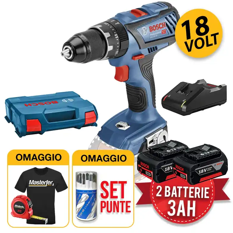 Bosch GSB 18V-28 - Trapano avvitatore a batteria 18V con percussione, 2 X 3Ah Direttamente Dal Produttore