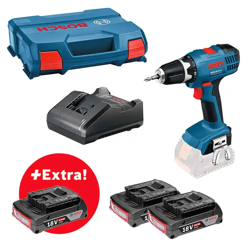 Bosch GSR 18-2-Li - Trapano avvitatore a batteria 18V - 3 x 2Ah in valigetta Offerta Limitata
