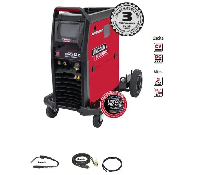 Compra Online Lincoln K14289-2 POWERTEC I450C Pack Aria Inverter MIG/MAG saldatrice 400V, compreso torcia e massa