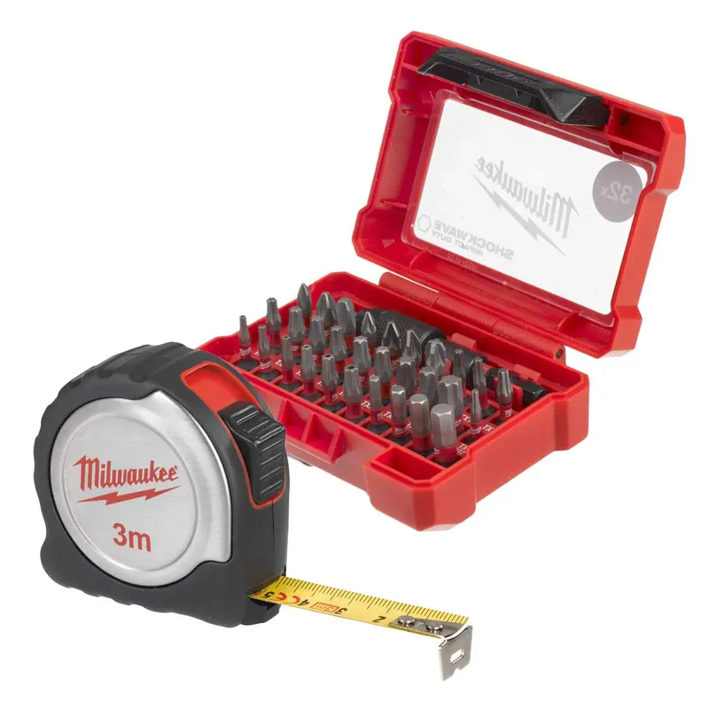 Kit Milwaukee flessometro 3m + set 32 inserti per trapano Esclusivo