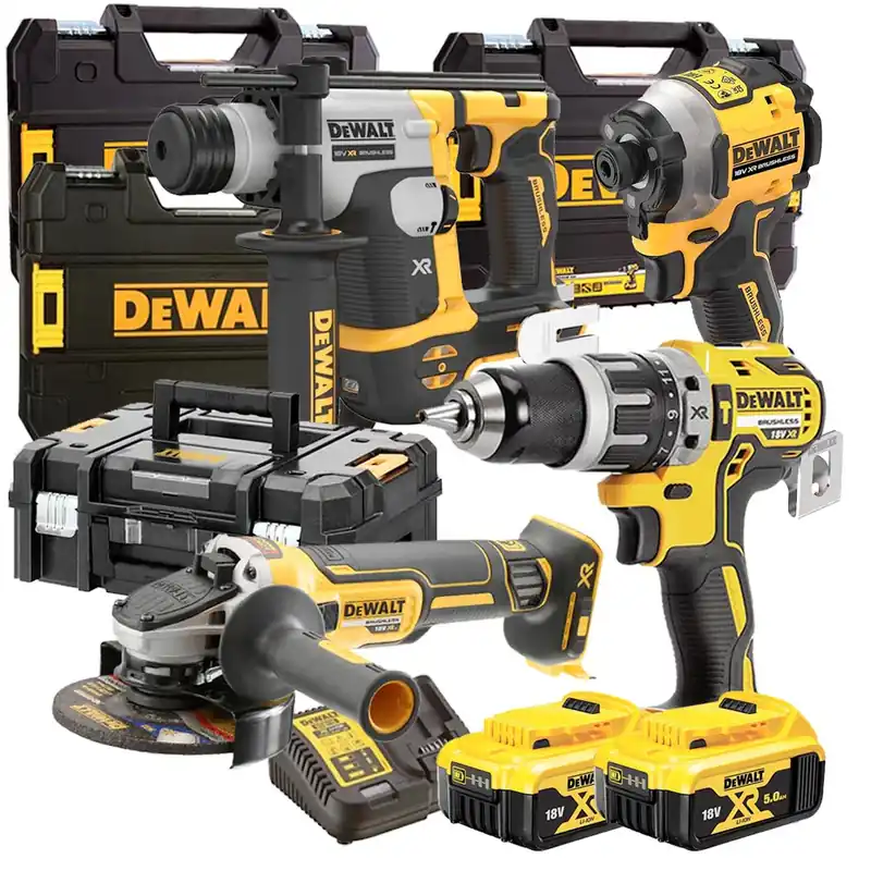 Dewalt kit utensili a batteria 18V - Trapano + Tassellatore + Avvitatore a impulsi + Smerigliatrice - 2 x 5Ah Prezzo Di Fabbrica