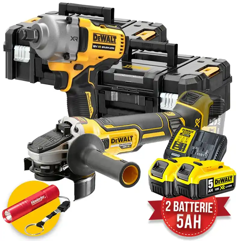 Di Tendenza Dewalt kit elettroutensili a batteria 18V - DCF891 Avvitatore a impulsi da 1/2" - DCG405 Smerigliatrice angolare - 2 batterie 5Ah