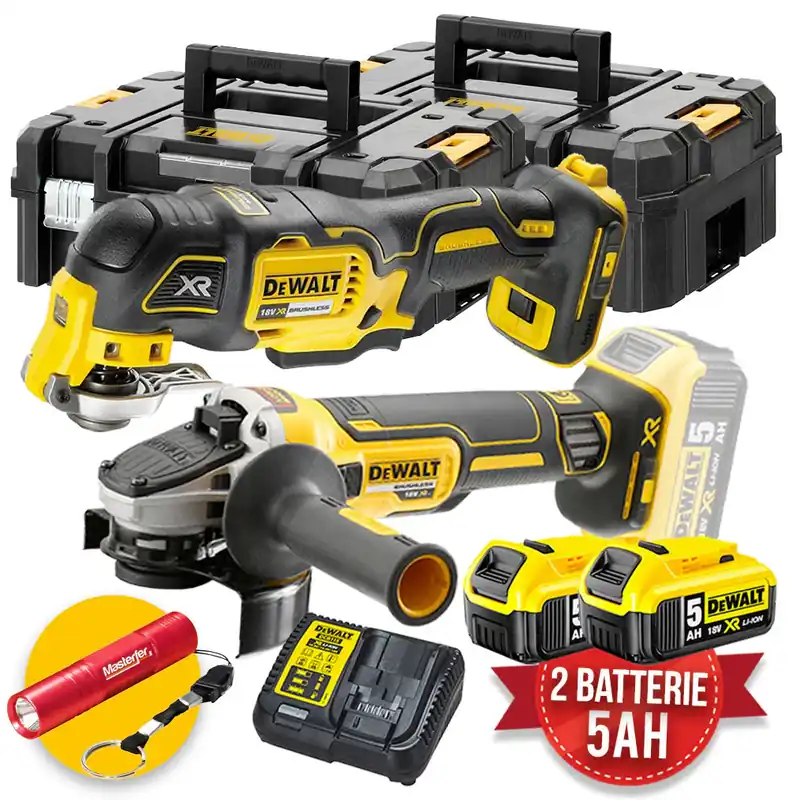 Dewalt kit elettroutensili a batteria 18V - DCS356 Utensile multifunzione - DCG405 Smerigliatrice angolare - 2 batterie 5Ah Occasione Imperdibile