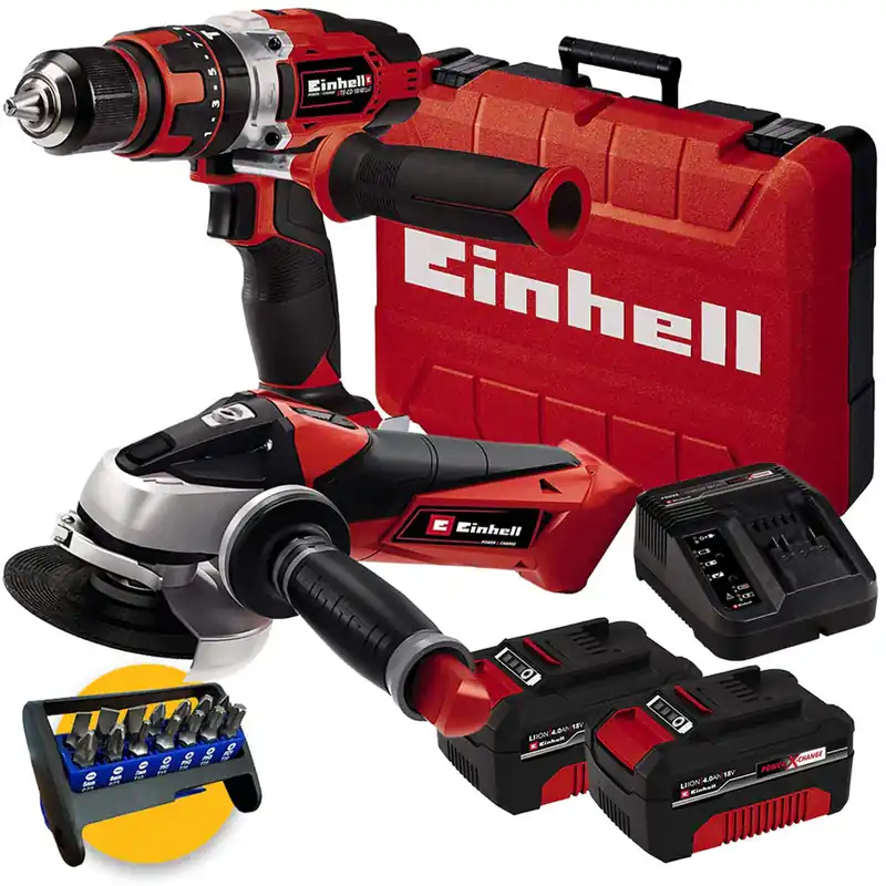Più Venduto Kit Einhell EXPERT PLUS a batteria 18V - Trapano con percussione, smerigliatrice 2x 4Ah