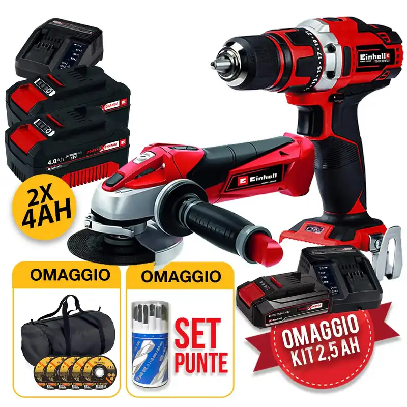Bestseller Kit utensili a batteria Einhell - Trapano avvitatore TC-CD 18/40 Li + smerigliatrice TC-AG 18Li Expert