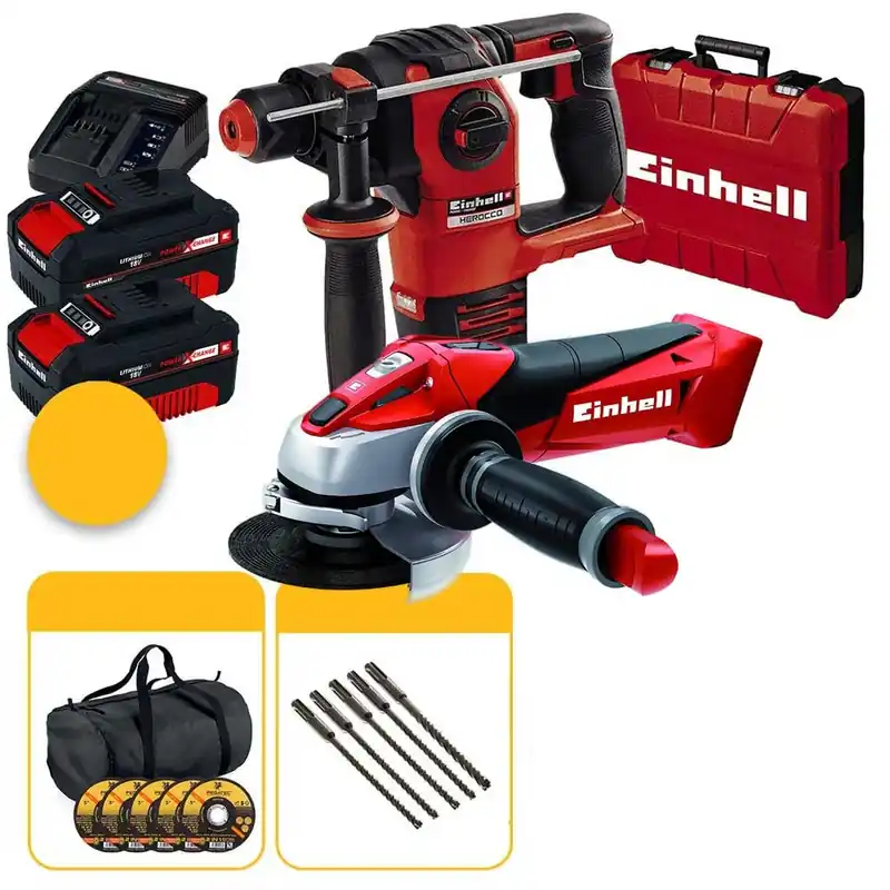 Einhell Kit utensili a batteria 18V - Tassellatore Herocco, smerigliatrice 2 X 4AH Soddisfatti O Rimborsati