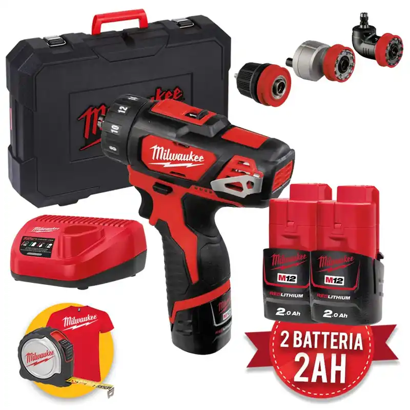 Milwaukee M12 BDDXKIT-202C - Trapano avvitatore a batteria 12V con mandrini intercambiabili Prezzo Ridotto