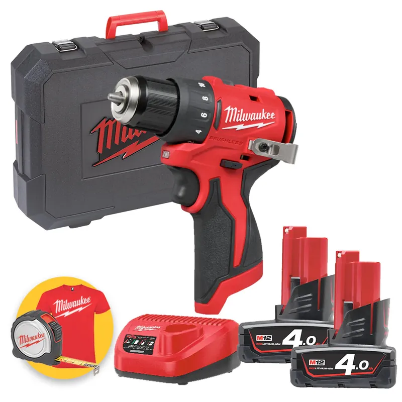 Milwaukee M12 BLDDRC-402C - Trapano avvitatore a batteria 12V - 2 x 4Ah Professionale