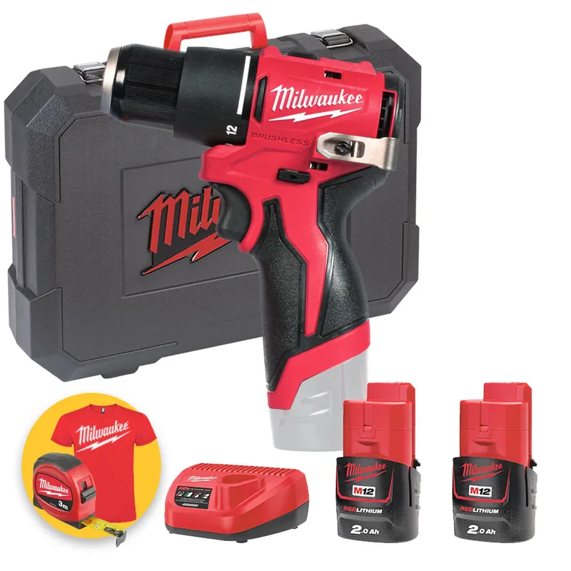 Super Prezzo Milwaukee M12 BLPDRC-202C - Trapano avvitatore a batteria con percussione - 2 x 2Ah