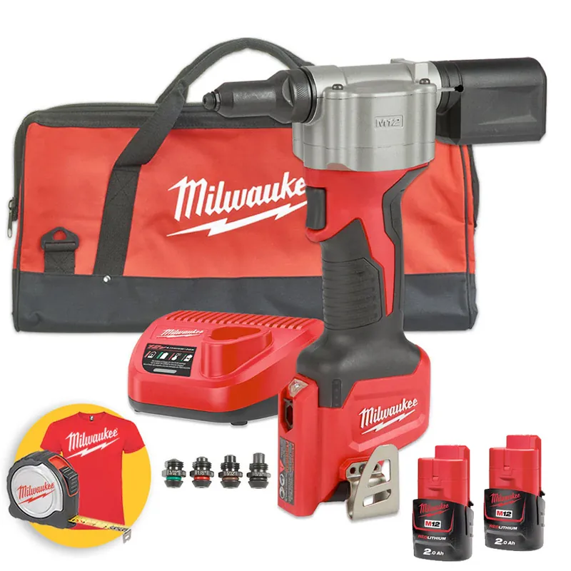 Acquista Ora Milwaukee M12 BPRT-202B - Rivettatrice compatta a batteria 12V - 2 x 2Ah in borsa