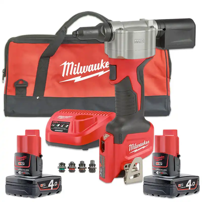 Milwaukee M12 BPRT-402B - Rivettatrice a batteria 12V - 2 batterie da 4Ah in borsone Reso Gratuito