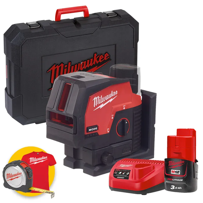 Popolare Milwaukee M12 CLLP-301C - Livella laser verde a batteria a 2 linee con piombo