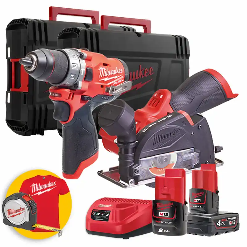Milwaukee Kit utensili a batteria M12 - FCOT Mini smerigliatrice angolare a batteria + FPD trapano avvitatore Quantità Limitata