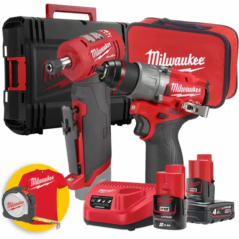Offerta Limitata Milwaukee M12 Kit utensili a batteria FUEL - FPD Trapano avvitatore a batteria + FDGA Mini smerigliatrice angolare a batteria