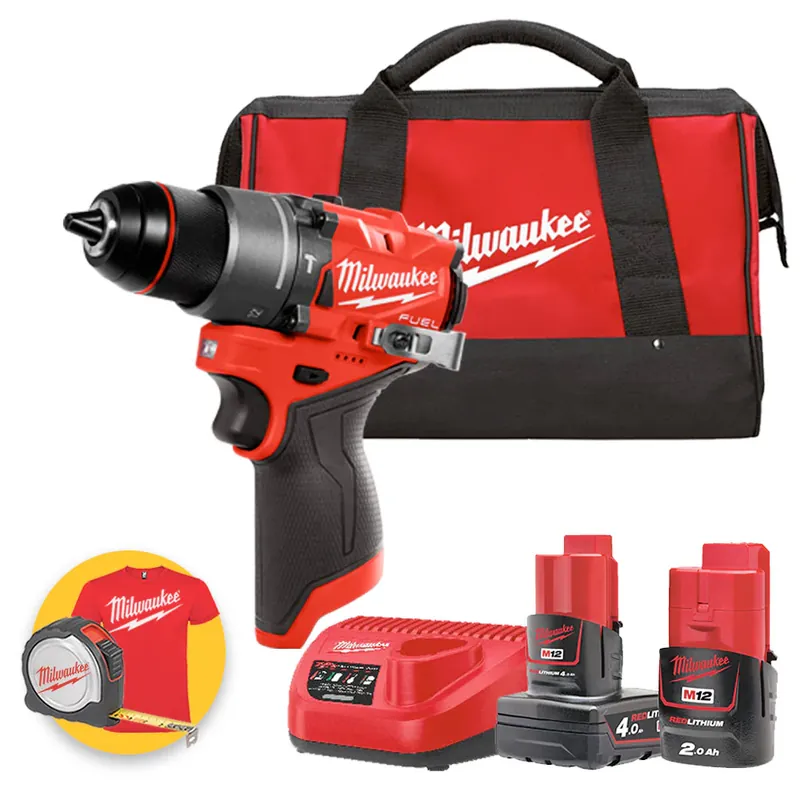 Prezzo Di Fabbrica Milwaukee M12 FPD2-421B - Trapano avvitatore a batteria FUEL 12V con percussione - 1 x 4Ah + 1 x 2Ah Ah in borsa
