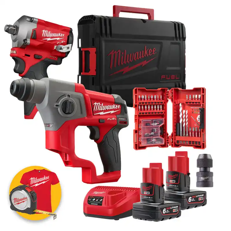 Economico Milwaukee M12 FPP2BP-602X - Kit a batteria 12V - Tassellatore CH e Avvitatore a impulsi FIWF12