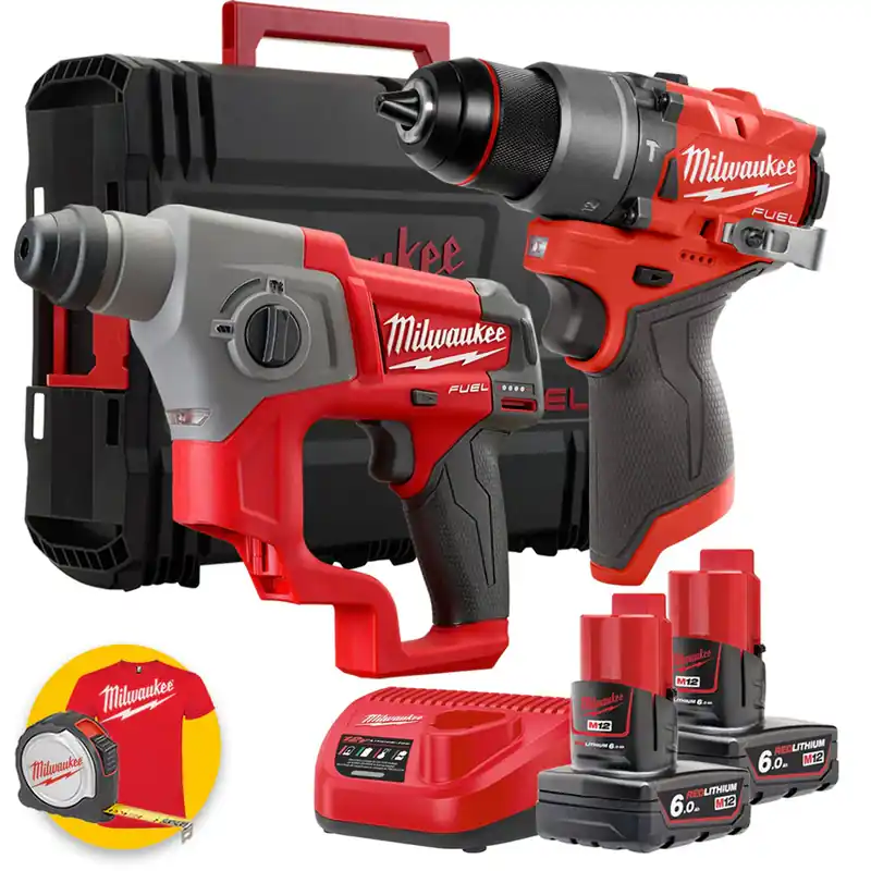 Milwaukee M12 FPP2F2-602X - Trapano M12 FPD2 + Tassellatore M12 CH - 2 x 6Ah Sconto