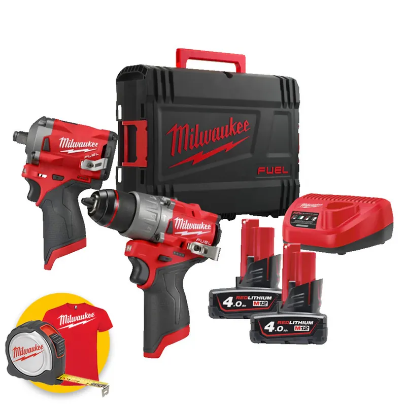 Milwaukee M12 FPP2H2-402X - Kit utensili a batteria 12V - Trapano M12 FPD2 + Impulsi M12 FIWF12 Ultimissimo Modello
