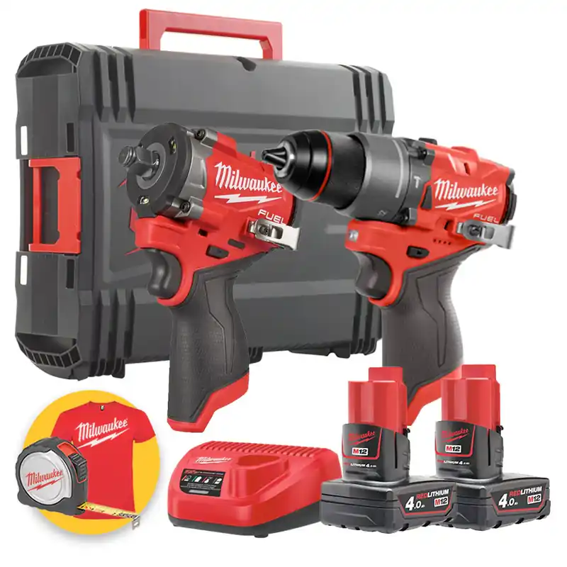 Milwaukee M12 FPP2X2-402X - Kit 12V trapano con percussione + Avvitatore a impulsi 1/2" - 2 x 4Ah Compra Oggi Stesso