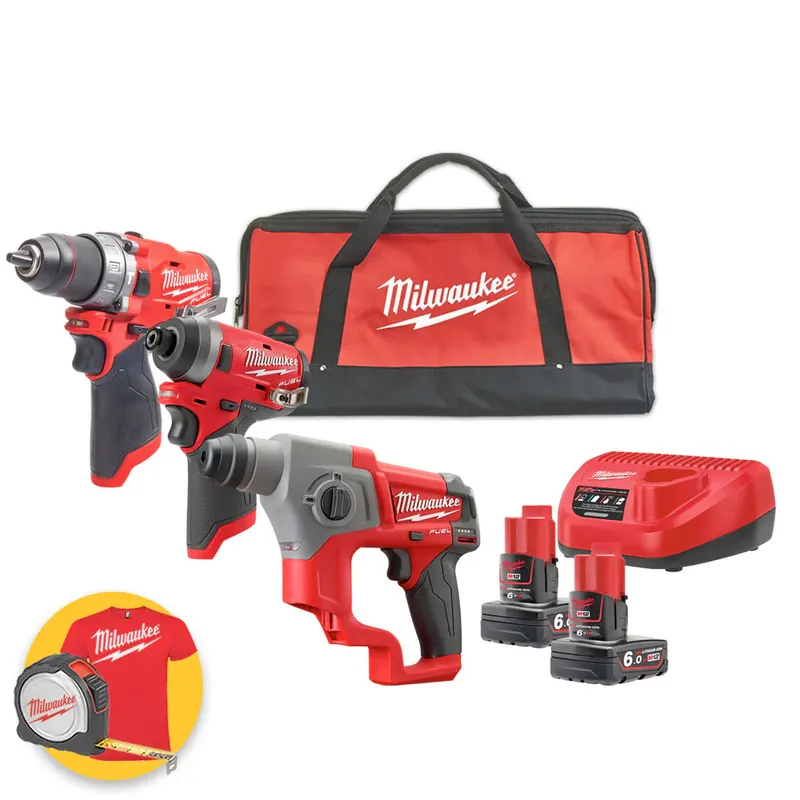 Offerta Limitata Milwaukee M12 FPP3C-601 - Trapano M12 FPD2 + Tassellatore M12 CH + FID2 Avvitatore a impulsi, 2 x 6Ah