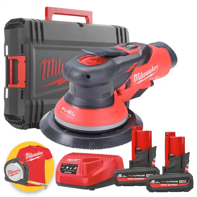 Promozione Esclusiva Milwaukee M12 FROS5-502X - Levigatrice palmare rotorbitale 150MM a batteria 12V - 2 x 5Ah