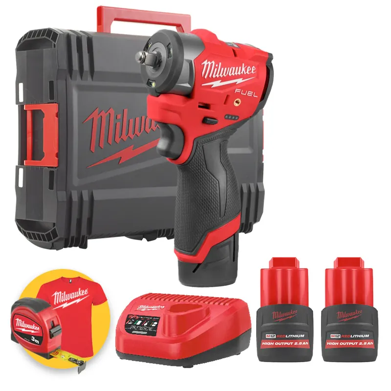Milwaukee M12 FSCIWF38-252X - Avvitatore a impulsi con attaco quadro da 3/8" - 2 batterie da 2,5Ah High Power Scelto Dai Clienti