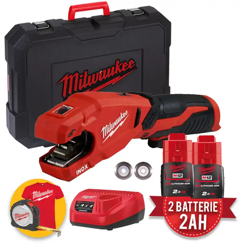 Milwaukee M12 PCSS-202C - Tagliatubi a batteria 12V per acciaio inox Raptor, 2 batterie 2Ah Compra Online