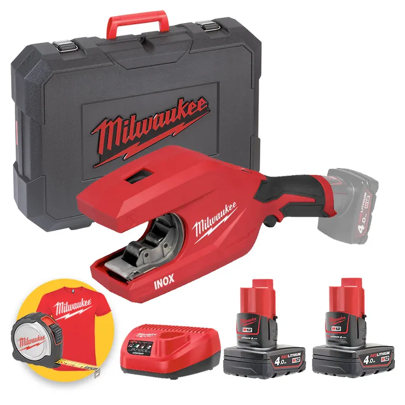 Subito Disponibile Milwaukee M12 PCSS54-402C - Tagliatubi a batteria 12V per acciaio Inox Raptor XL - 2 x 4Ah in valigetta