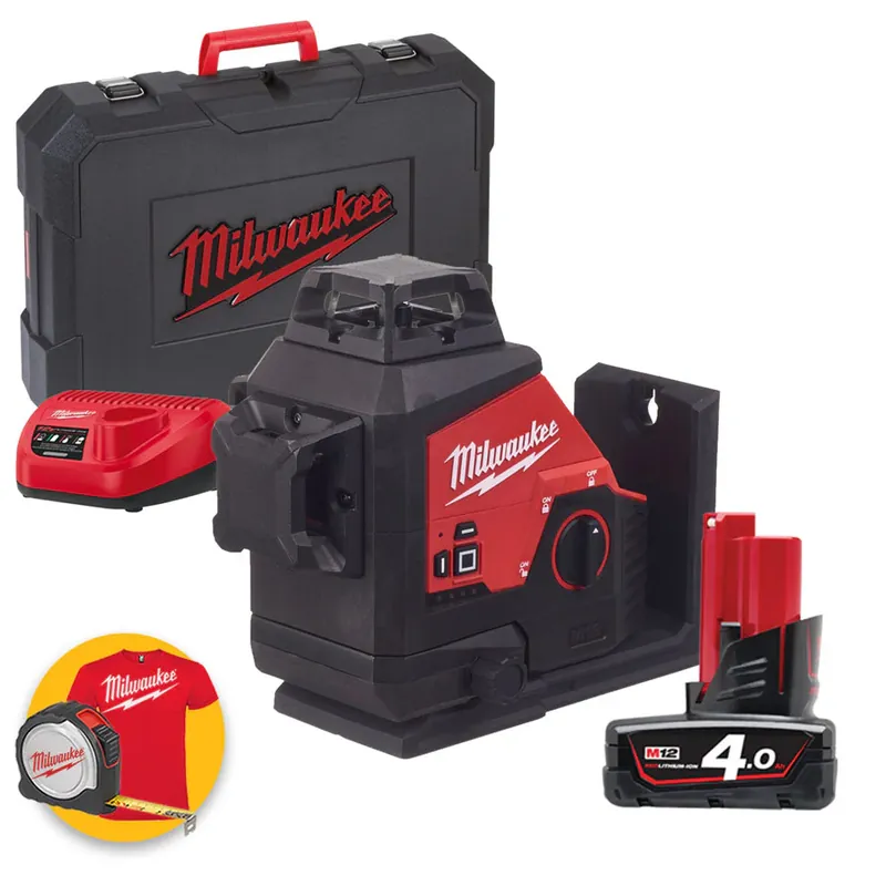 Milwaukee M12 3PL-401C - Livella laser verde a batteria 4Ah a 3 linee 360° Acquista Ora