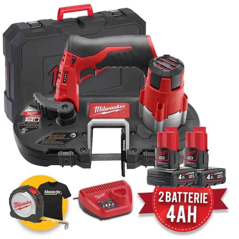 Milwaukee M12BS-402C - Sega a nastro a batteria 12V, 2 x 4Ah Ultime Pezzi