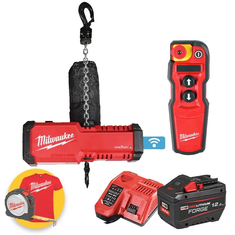 Milwaukee M18 BLCHTO-121 - Paranco argano a batteria 18V - OneKey - Carico 1 ton - 1 x 12Ah Consegna Rapida