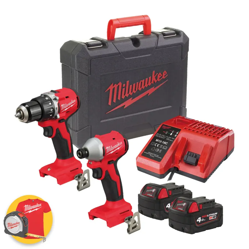 Milwaukee M18 BLCPP2A-402C - Kit con Trapano avvitatore a percussione M18 BLPDRC + Avvitatore a impulsi M18 BLIDRC Spedito Oggi