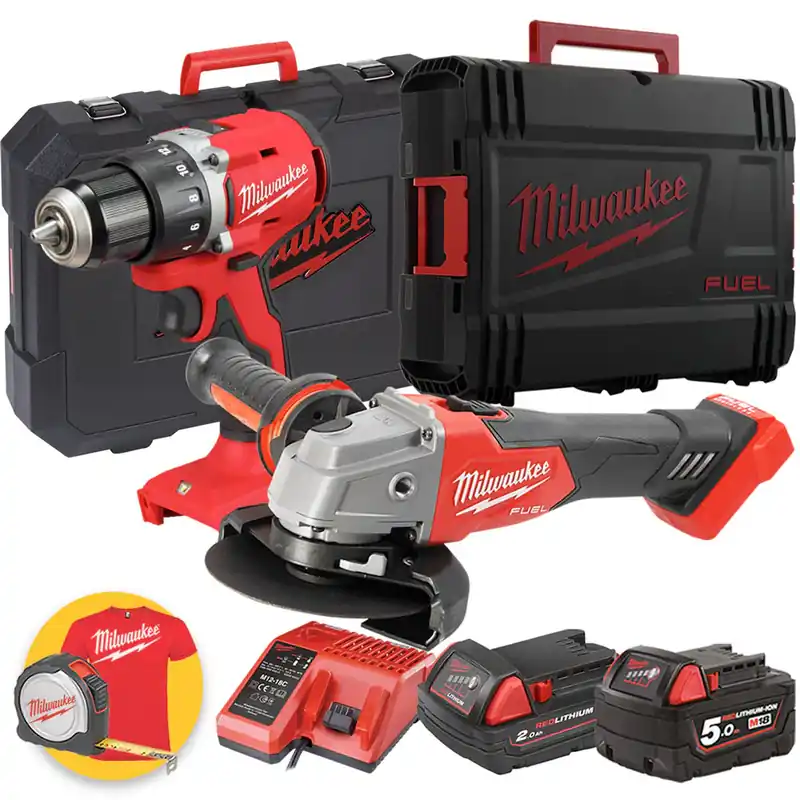 Prezzo Basso Milwaukee set 18V - M18 BLDDRC Trapano avvitatore a batteria + M18 FSAG125X Smerigliatrice angolare - 1 x 2Ah + 1 x 5Ah