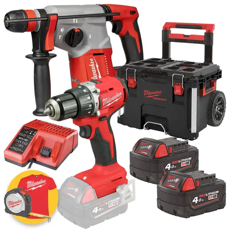 Milwaukee kit utensili a batteria 18V - Trapano a percussione M18 BLPDRC + Tassellatore M18 BLHX Reso Gratuito