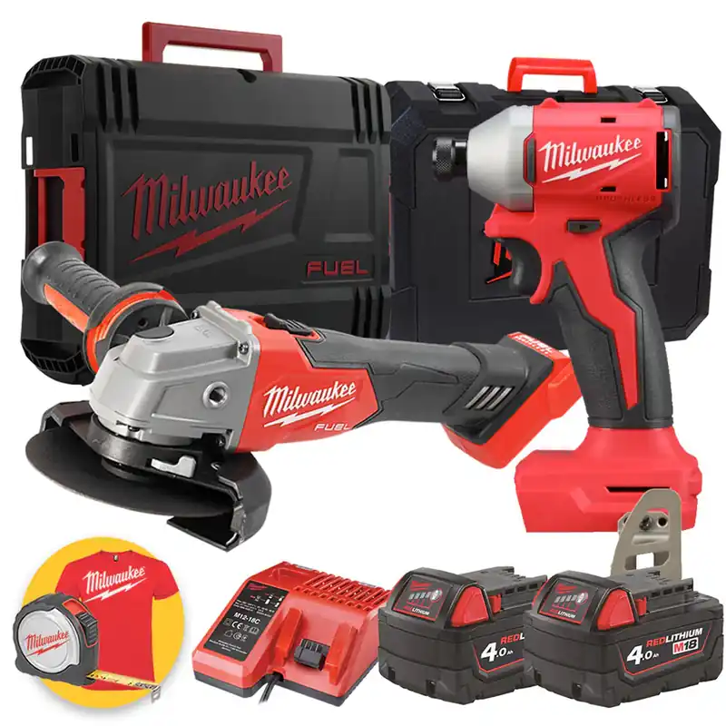 Di Tendenza Milwaukee M18 kit utensili - Avvitatore a impulsi da 1/4" BLIDRC - Smerigliatrice FSAG125X - 2 x 4Ah