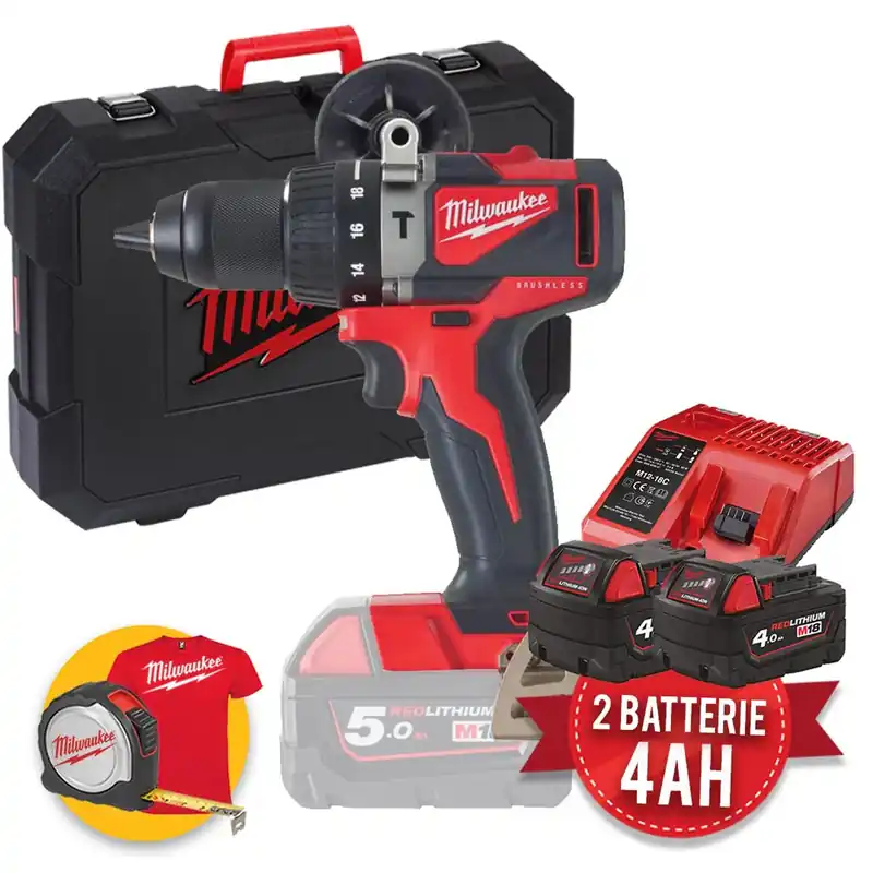 Nuova Collezione Milwaukee M18 BLPD2-402X - Trapano avvitatore a batteria 18 Volt con percussione, 2 x 4Ah in valigetta