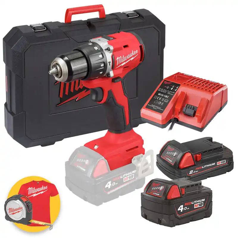 Direttamente Dal Produttore Milwaukee M18 BLPDRC-422C - Trapano avvitatore a percussione a batteria 18V - 1 x 4Ah + 1 x 2Ah