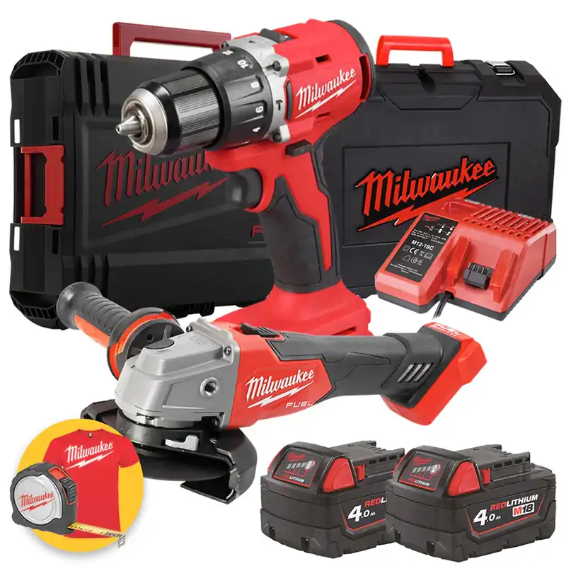 Offerta Lampo Milwaukee Kit 18V - Trapano avvitatore a percussione M18 BLPDRC - Smerigliatrice angolare M18 FSAG125X - 2 x 4Ah