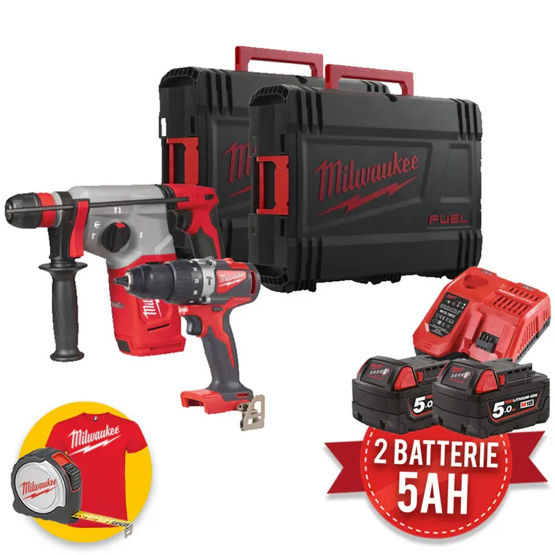 Spedito Oggi Milwaukee M18 BLPP2C2-503X - Kit utensili M18 BLPD2 Trapano a percussione + M18 BLHX Tassellatore