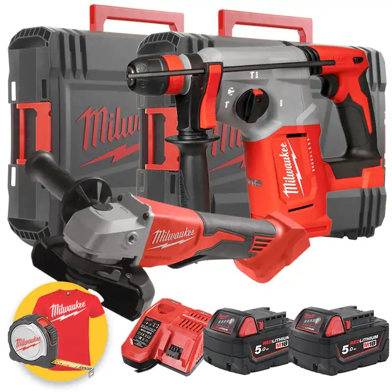 Milwaukee M18 BLPP2G-502X - Tassellatore M18 BLHX - Smerigliatrice M18 BLSAG125XPD - 2 x 5Ah Non Perdere