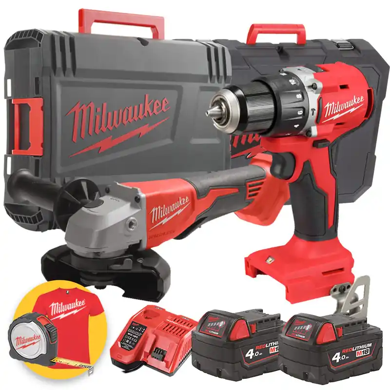 Prezzo Scontato Milwaukee M18 kit - Smerigliatrice angolare BLSAG125XPD - Trapano avvitatore M18 BLPDRC - 2 x 4Ah