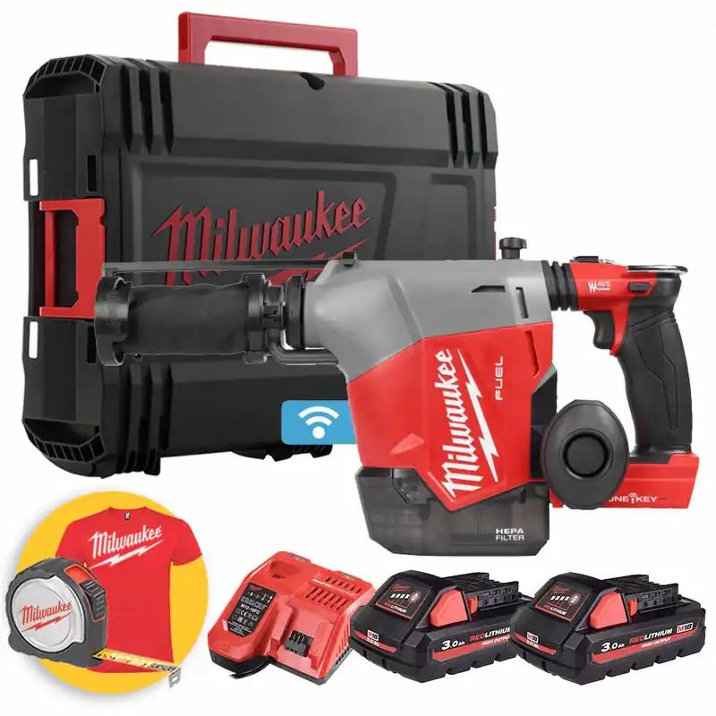 Spedito Oggi Milwaukee M18 FHAFOH16-302X - Tassellatore a batteria 18V per foratura a soffitto con aspiratore integrato - 2 batterie da 3Ah