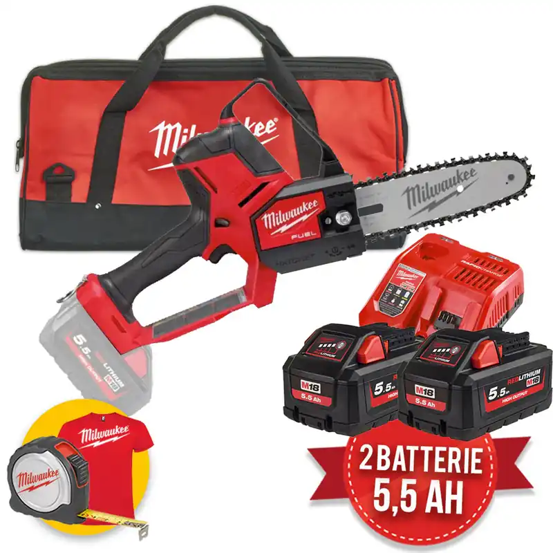 Nuova Collezione Milwaukee M18 FHS20-552 - Elettro sega da potatura a batteria M18 Fuel - barra da 20 cm - 2 batterie da 5,5 Ah