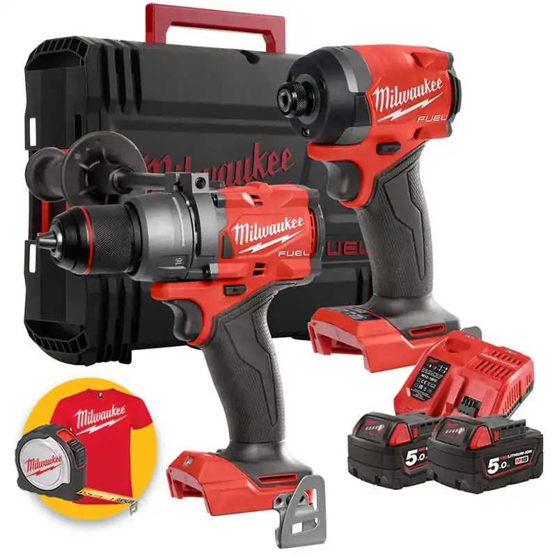 Super Prezzo Milwaukee M18 FPP2A3-502X - M18 FPD3 Trapano a percussione + Avvitatore a impulsi M18 FID3 - 2 x 5Ah