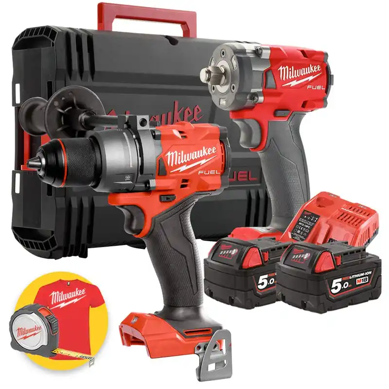 Nuova Collezione Milwaukee M18 FPP2B3-502X - M18 FPD3 Trapano a percussione + Avvitatore a impulsi M18 FIW2F12 - 2 x 5Ah
