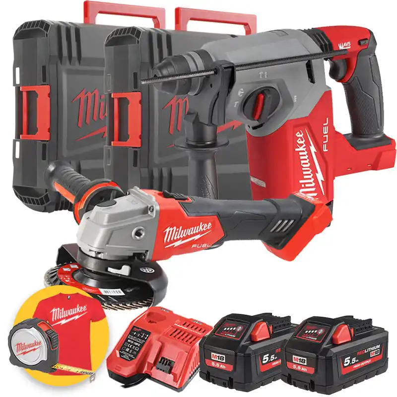 Milwaukee M18 FPP2BF-552X - Tassellatore a batteria M18 FH + Smerigliatrice FSAG125X - 2 X 5,5Ah Compra Oggi Stesso